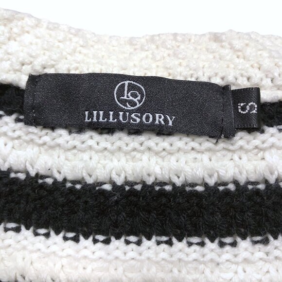 Lillusory Black White Striped V-neck Long Sleeve Sweater Top S - Picture 3 of 7